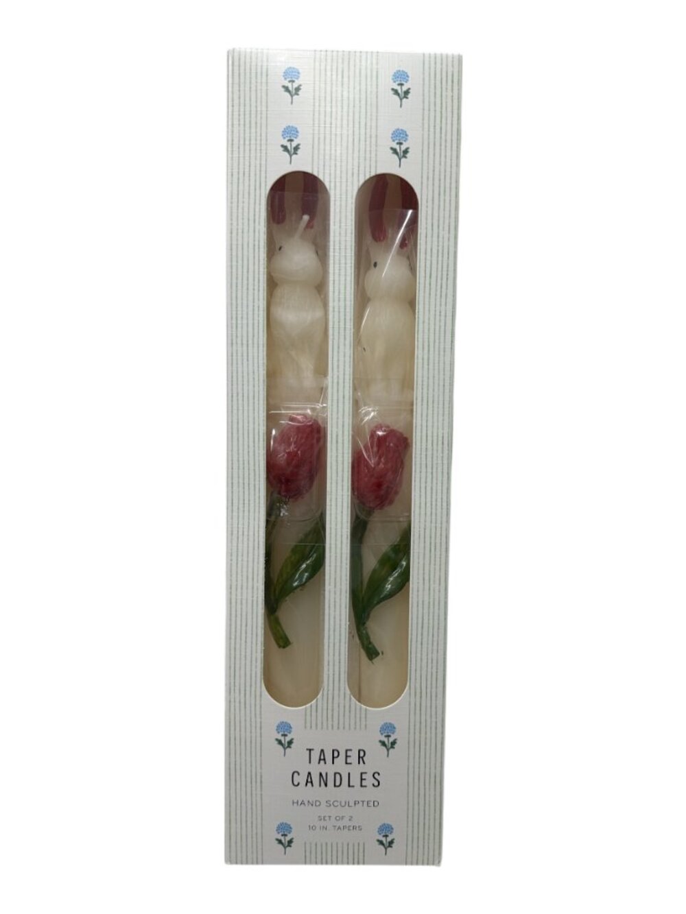 Anthropologie NEW Rose Bunny 10" Hand Crafted Floral Taper Candles Set of 2